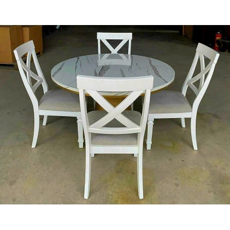 Z Gallerie : Bàn Ăn Tròn Mặt Giả Đá + 04 Ghế